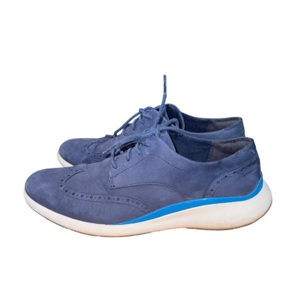 Cole Haan‎ Grand Mens 10M Pre-Owned Troy Wingtip Oxford Marine Blue White C33766